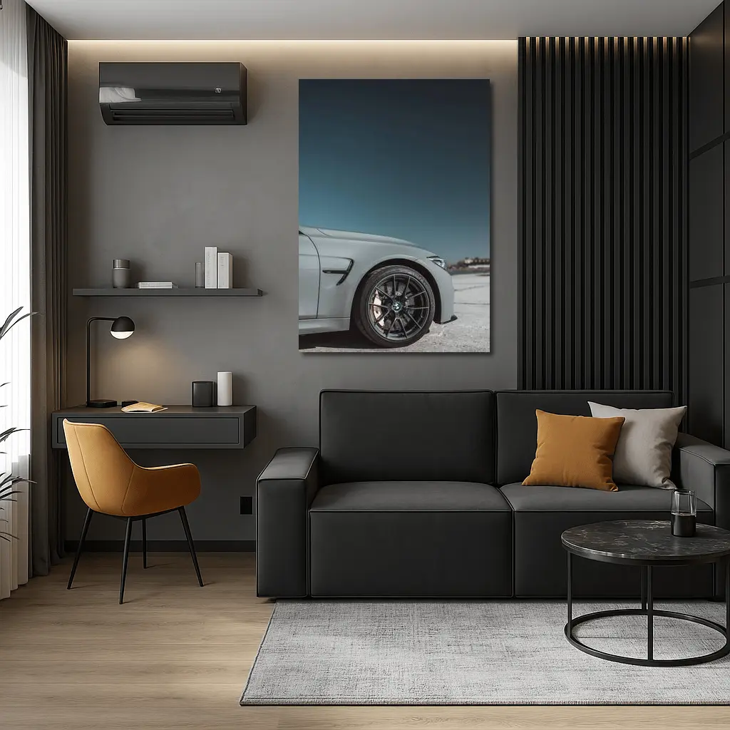 BMW M3 Gray Front Wheel Teal Sky – Wall Art