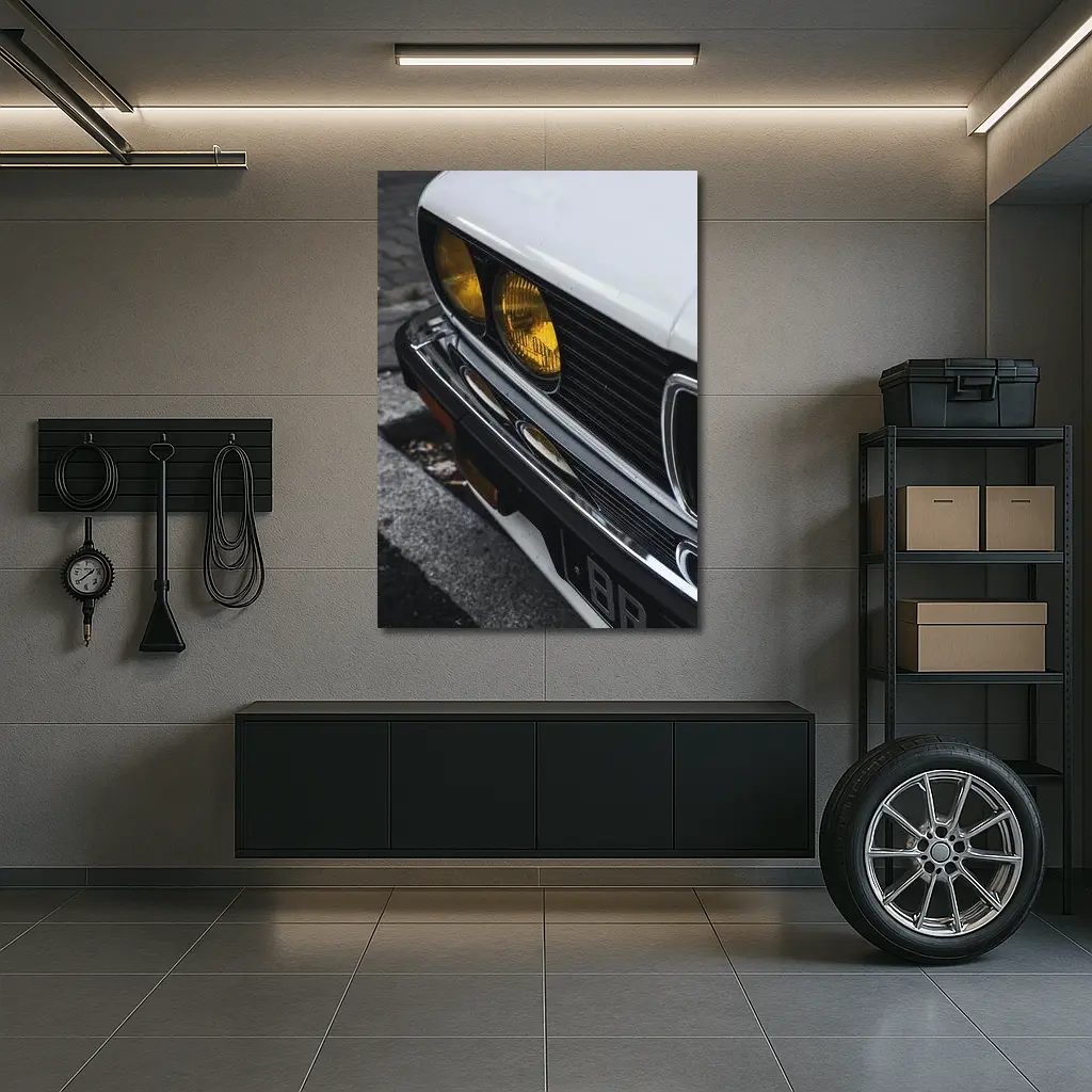 BMW E28 Classic Front Yellow Headlights Street – Wall Art