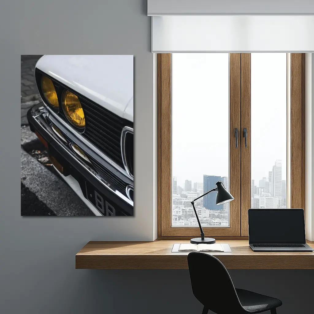 BMW E28 Classic Front Yellow Headlights Street – Wall Art