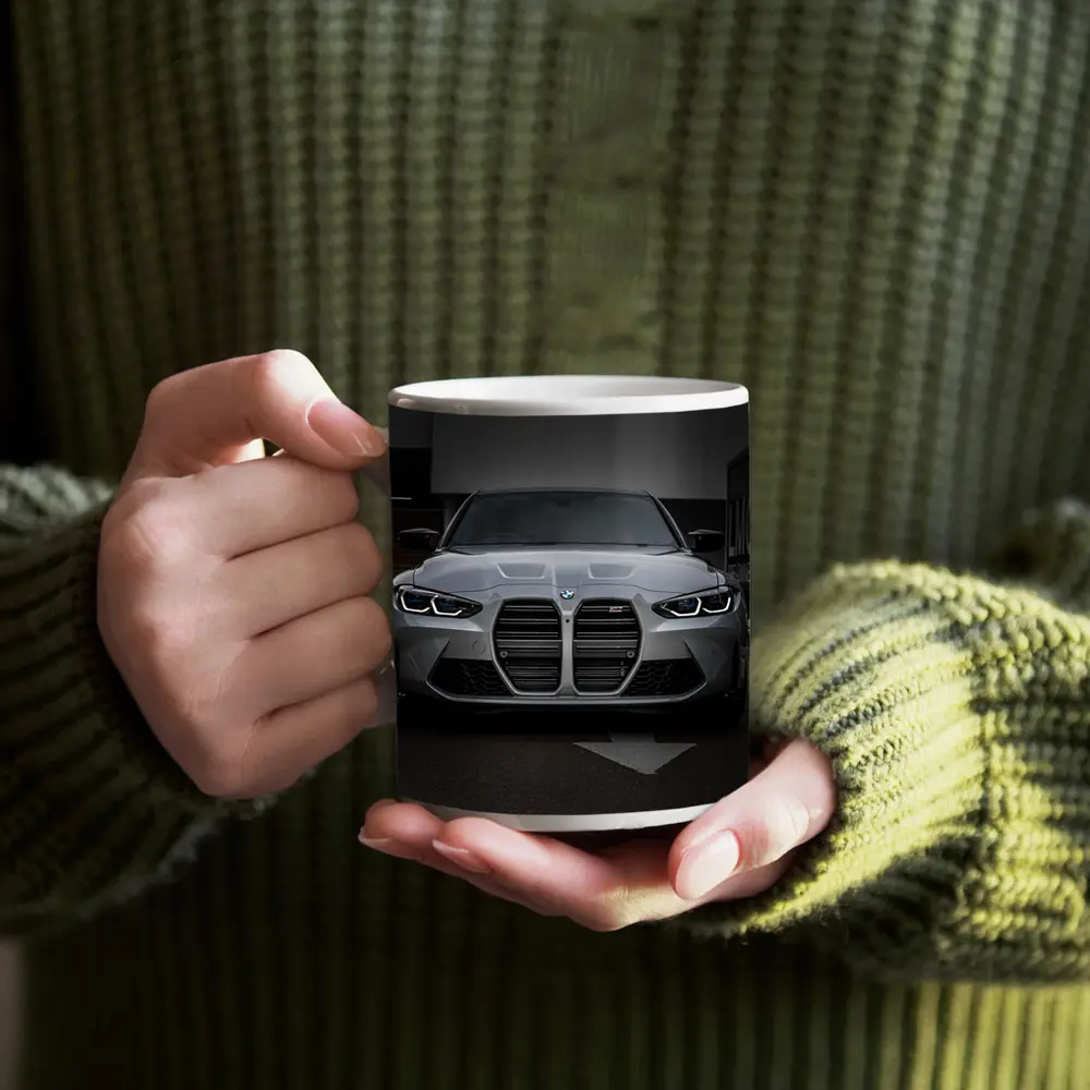BMW M3 Gray Front View Street – Mugs