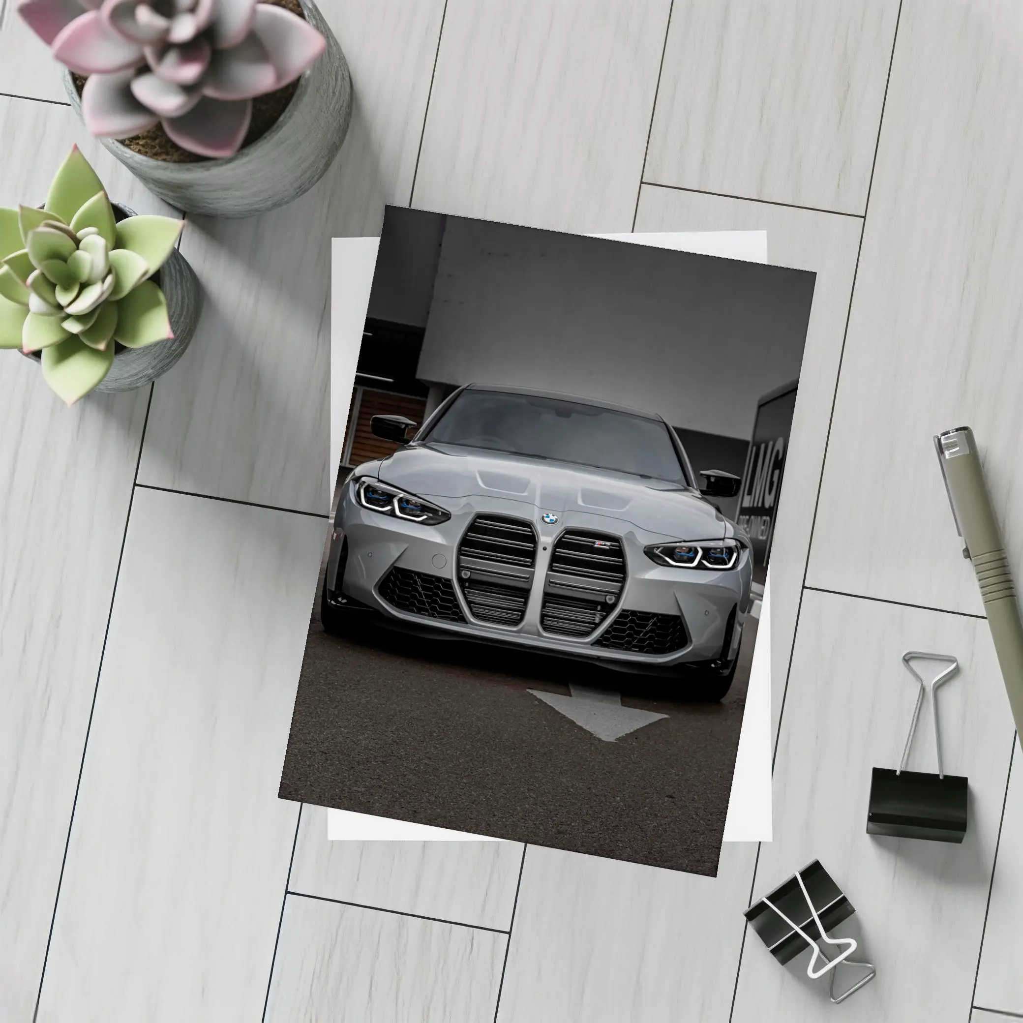 BMW M3 Gray Front View Street – Postcards