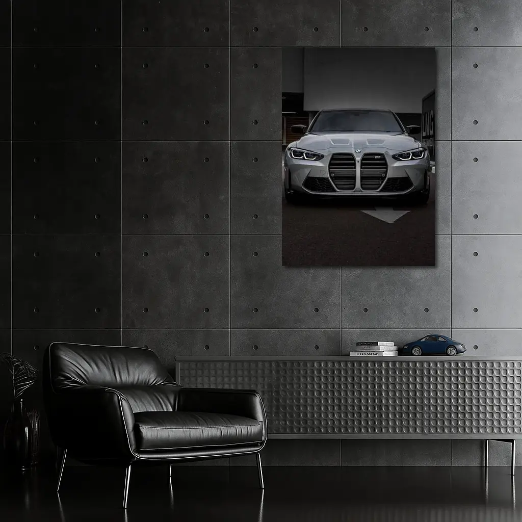 BMW M3 Gray Front View Street – Wall Art
