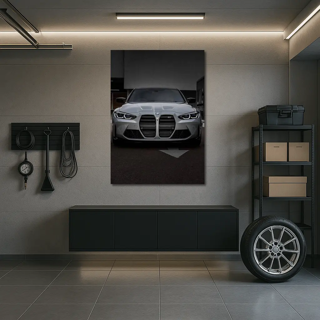 BMW M3 Gray Front View Street – Wall Art