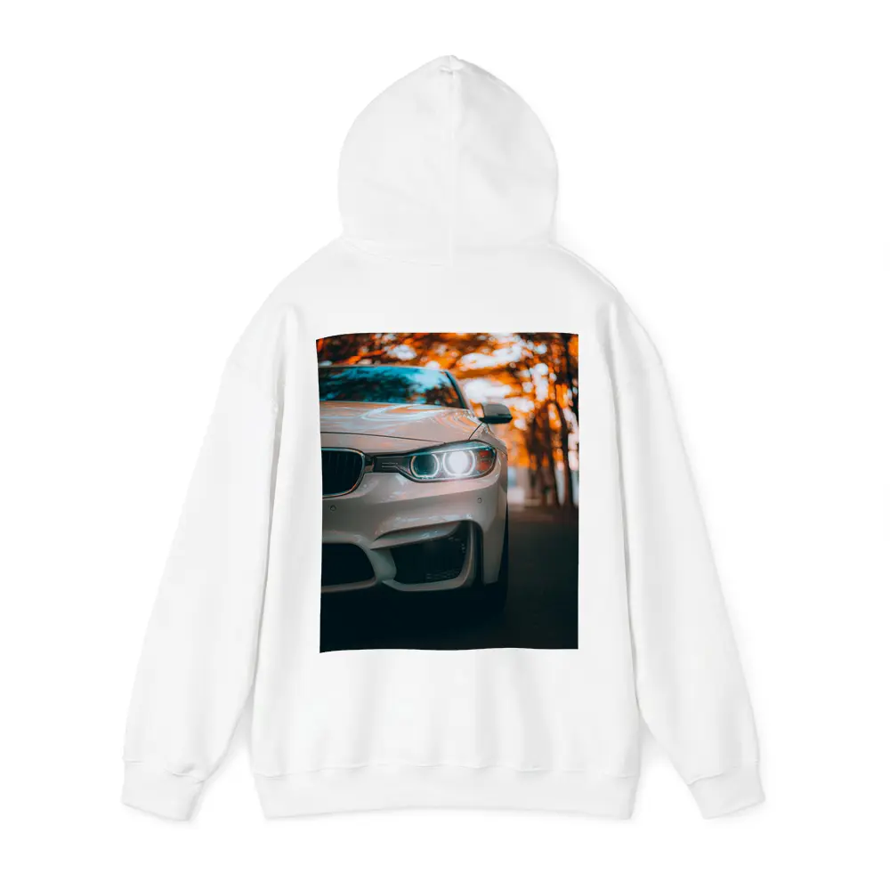 BMW M4 White Car Autumn Trees Background – Hoodies