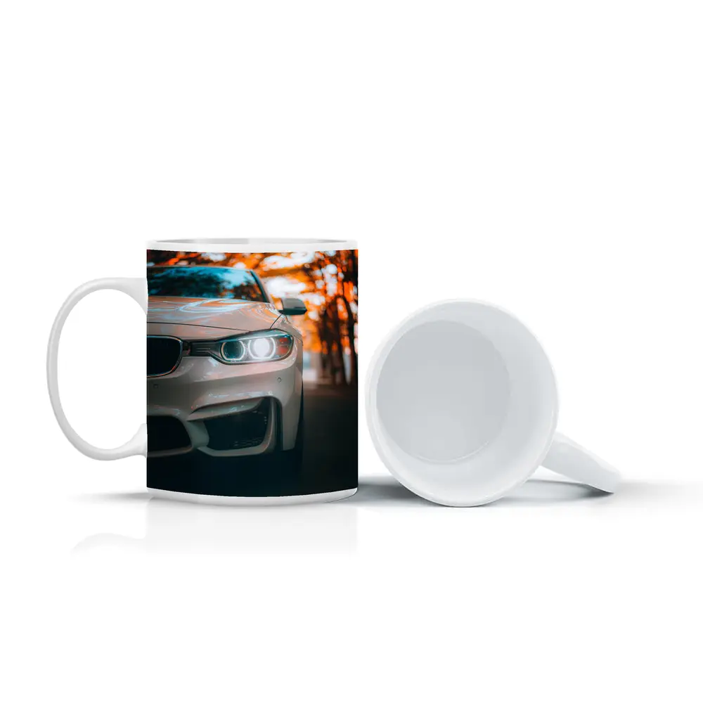 BMW M4 White Car Autumn Trees Background – Mugs