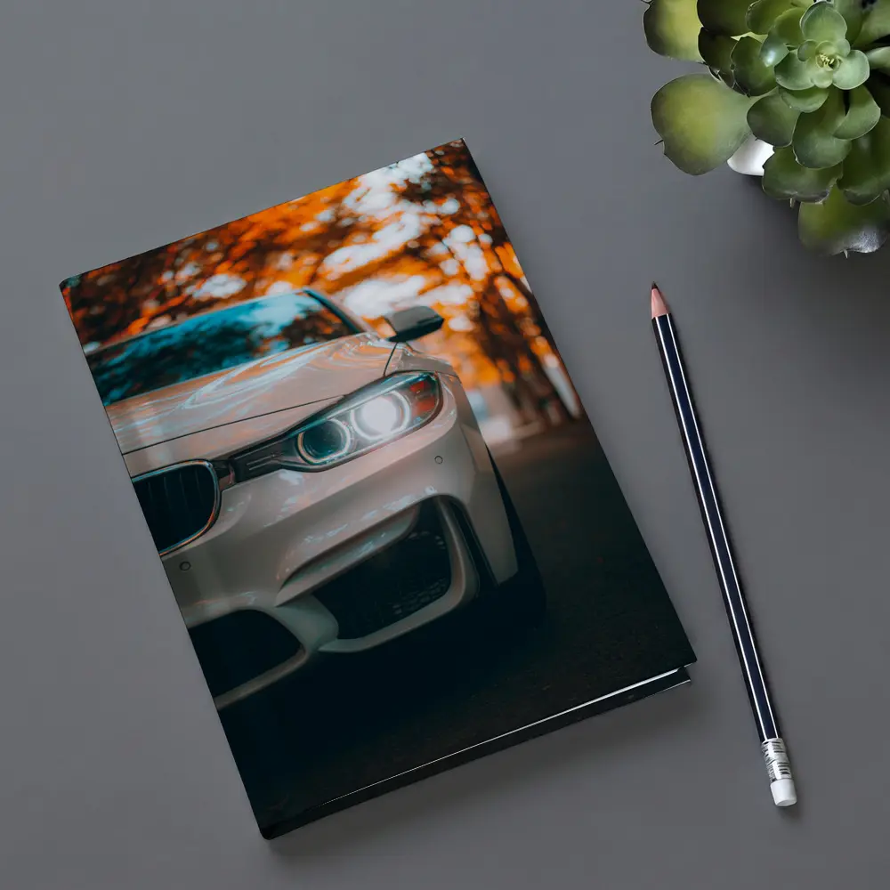 BMW M4 White Car Autumn Trees Background – Notebooks