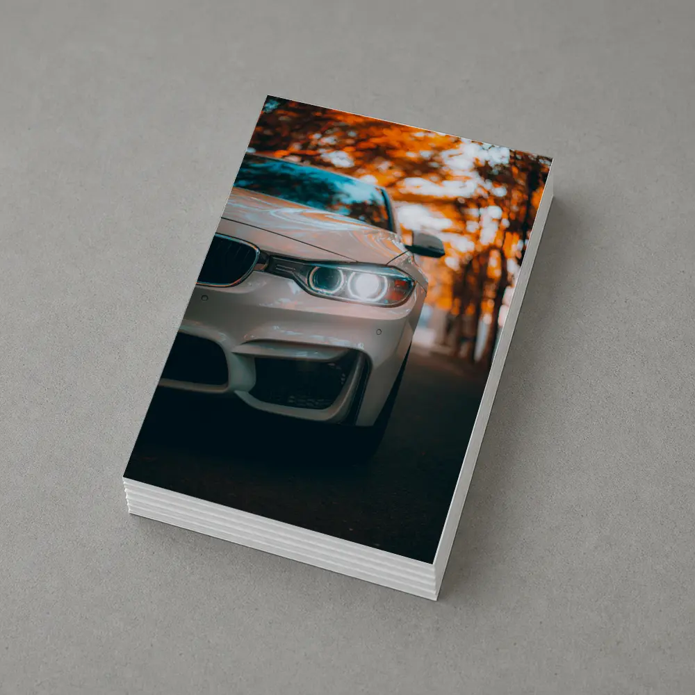 BMW M4 White Car Autumn Trees Background – Postcards