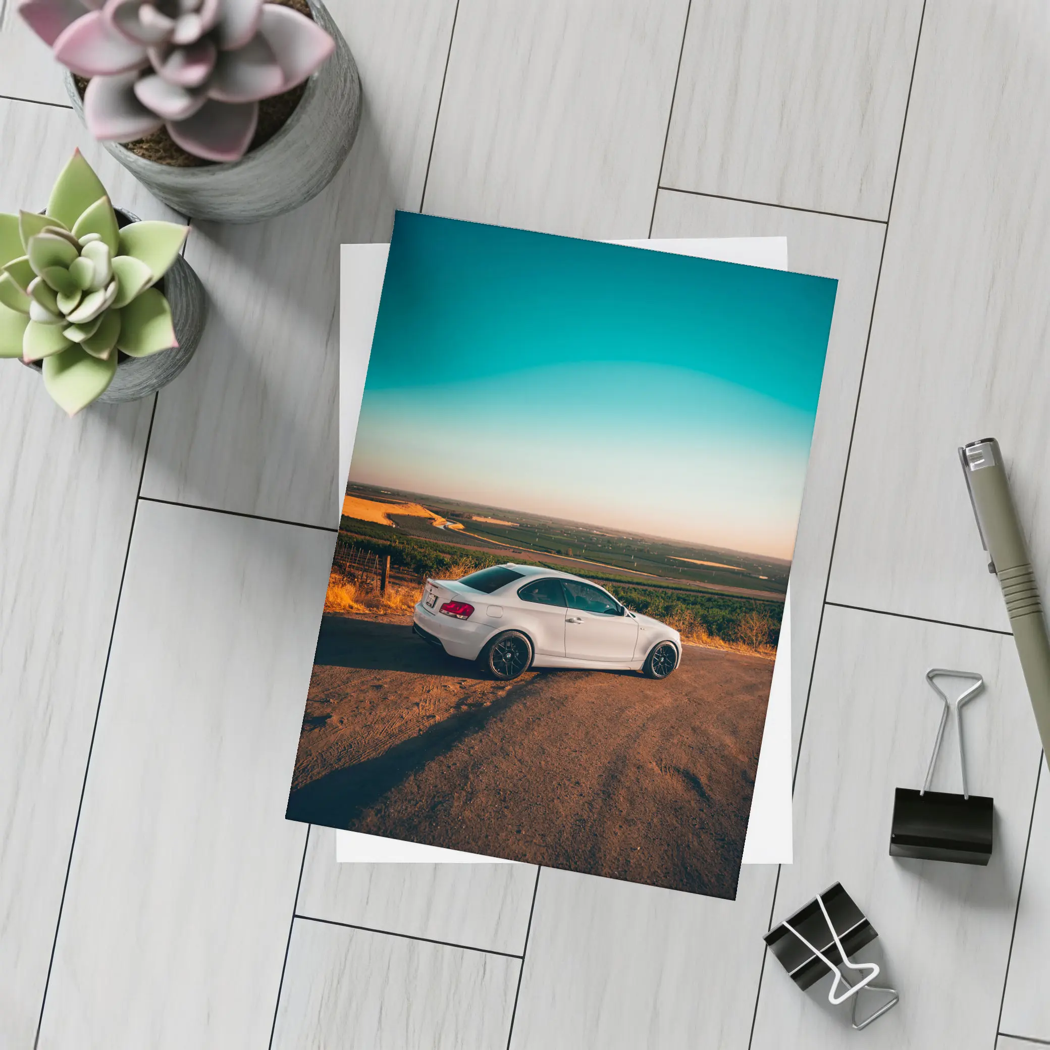 BMW 1 Series Coupe White Sunset Countryside – Postcards