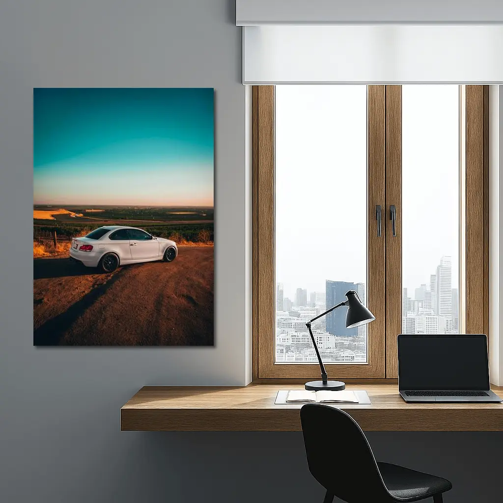 BMW 1 Series Coupe White Sunset Countryside – Wall Art