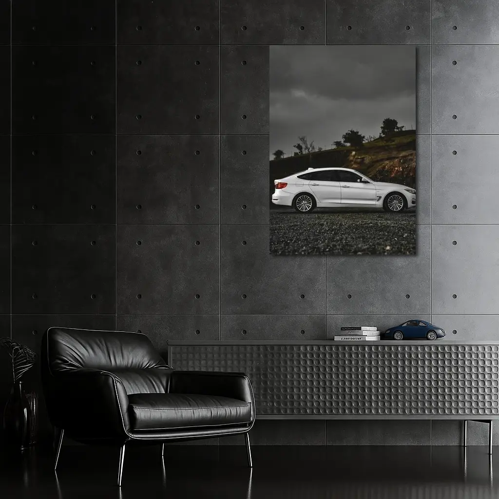BMW 3 Series White Car Stormy Sky – Wall Art