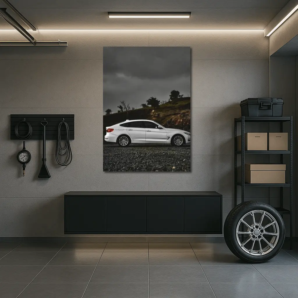 BMW 3 Series White Car Stormy Sky – Wall Art