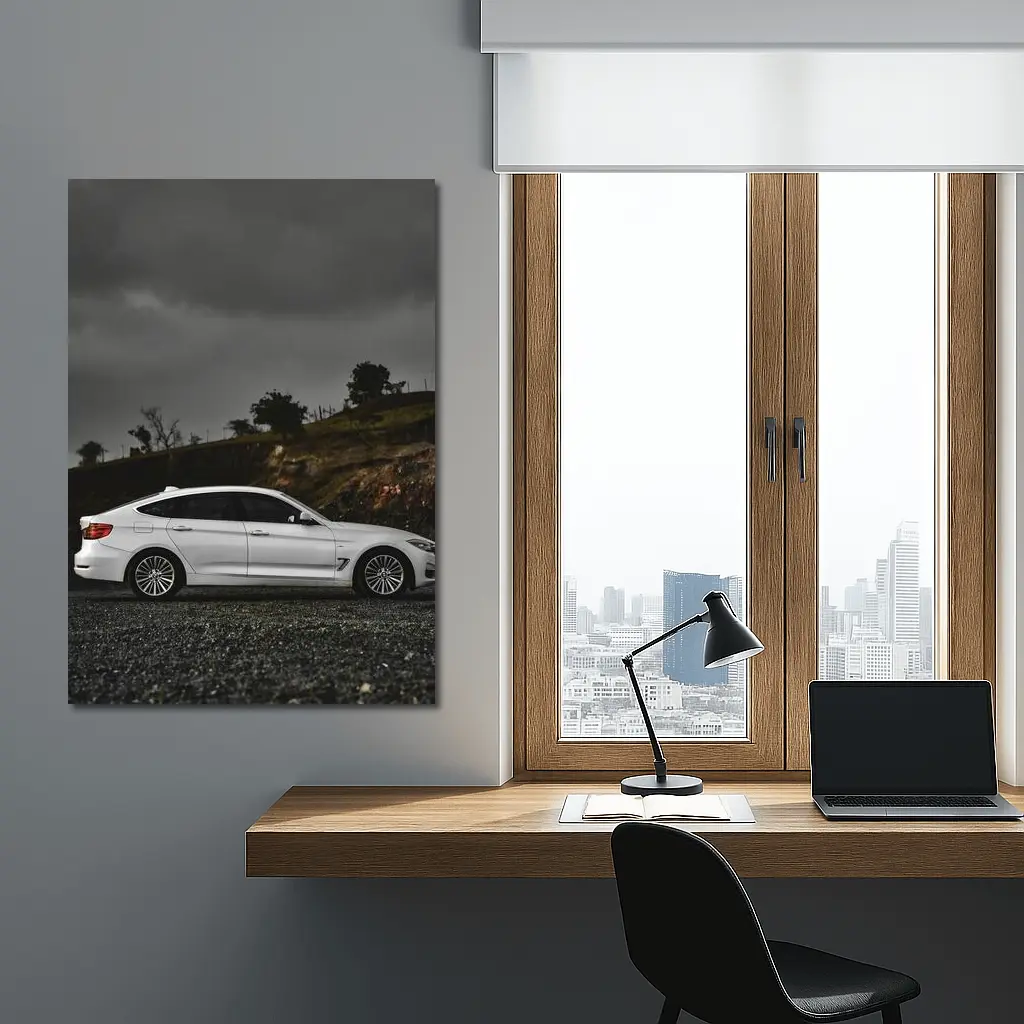 BMW 3 Series White Car Stormy Sky – Wall Art