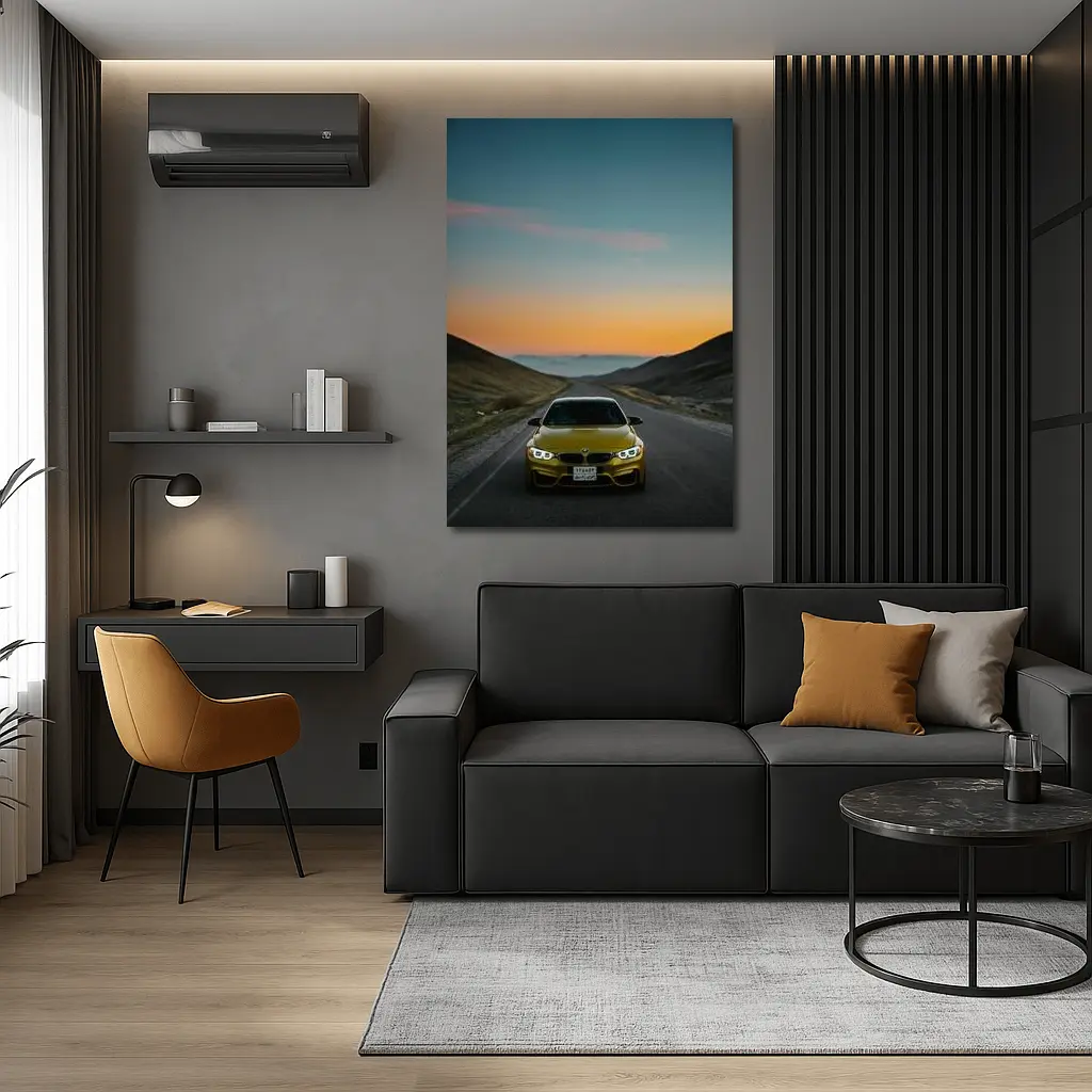 BMW M4 Yellow Mountain Road Sunset – Wall Art