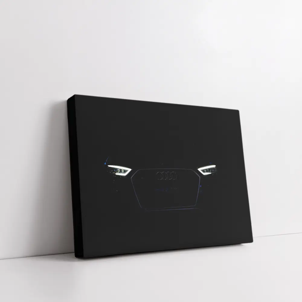 Audi Front Grille Glowing Headlights Dark Background – Wall Art