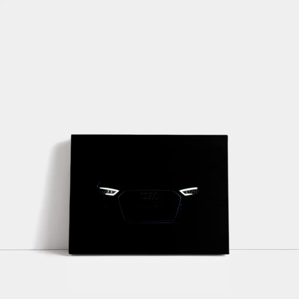 Audi Front Grille Glowing Headlights Dark Background – Wall Art