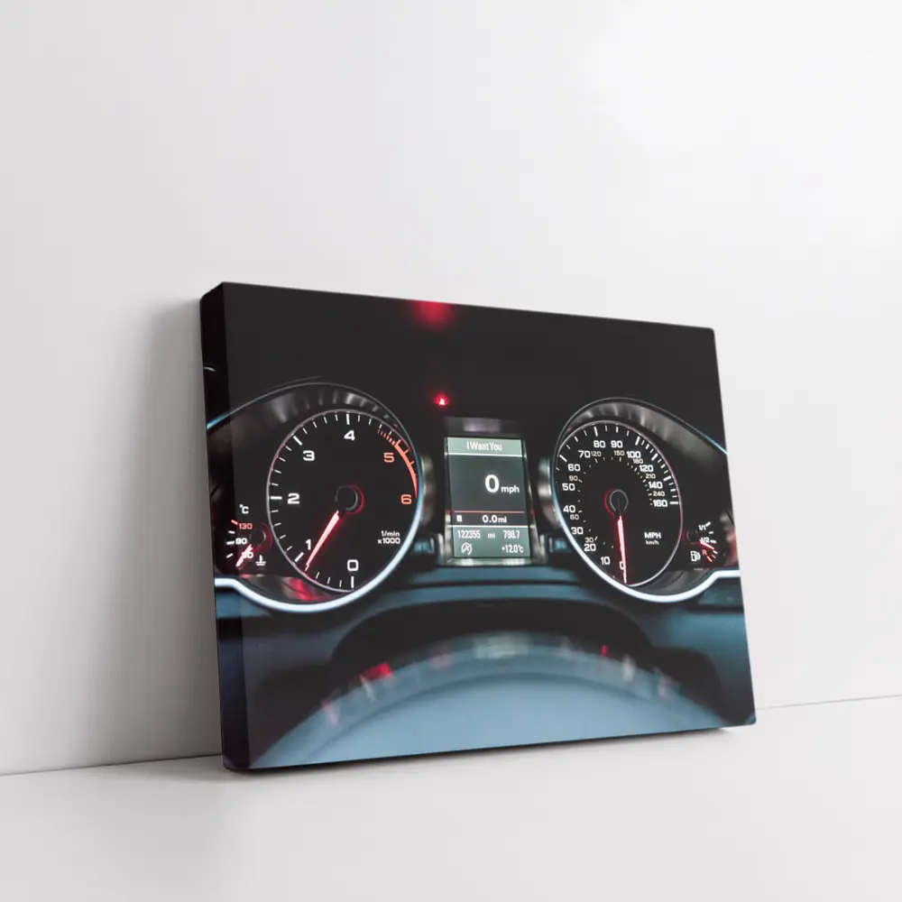 Audi Dashboard Gauges Glowing Red Night – Wall Art