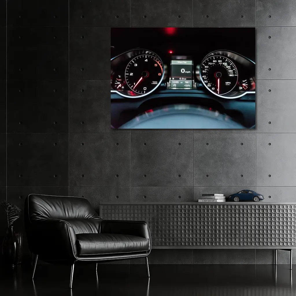 Audi Dashboard Gauges Glowing Red Night – Wall Art