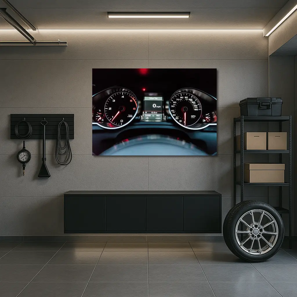 Audi Dashboard Gauges Glowing Red Night – Wall Art