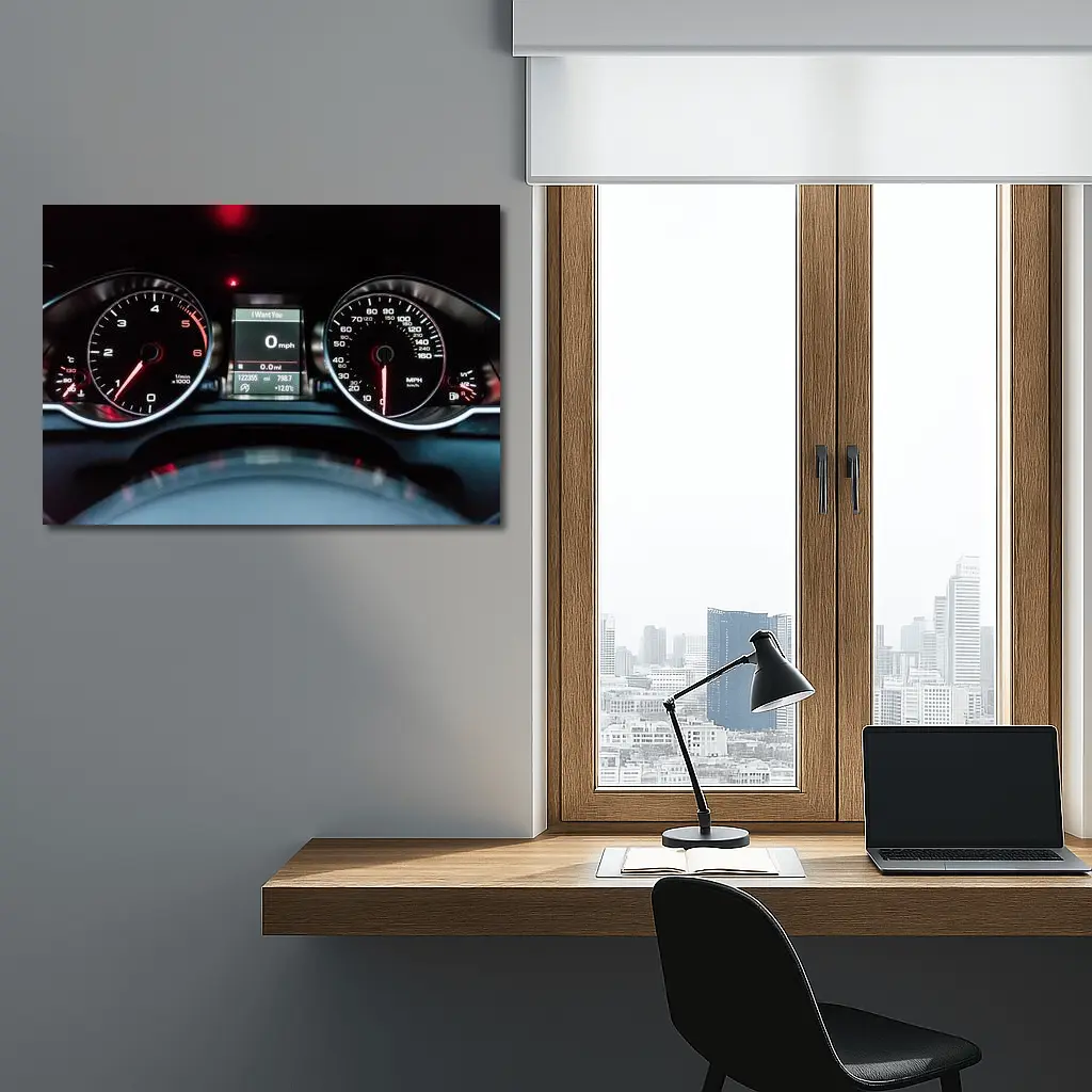 Audi Dashboard Gauges Glowing Red Night – Wall Art