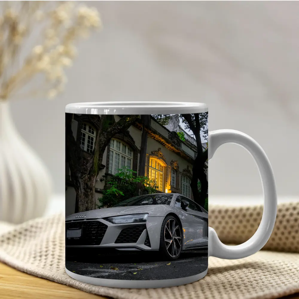 Audi R8 Parked Outside Elegant Mansion – Mugs