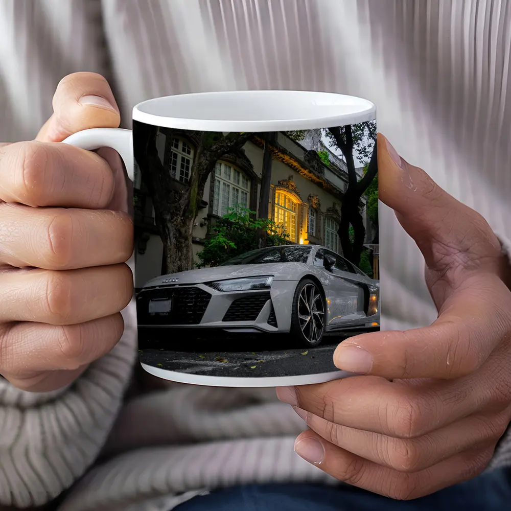 Audi R8 Parked Outside Elegant Mansion – Mugs