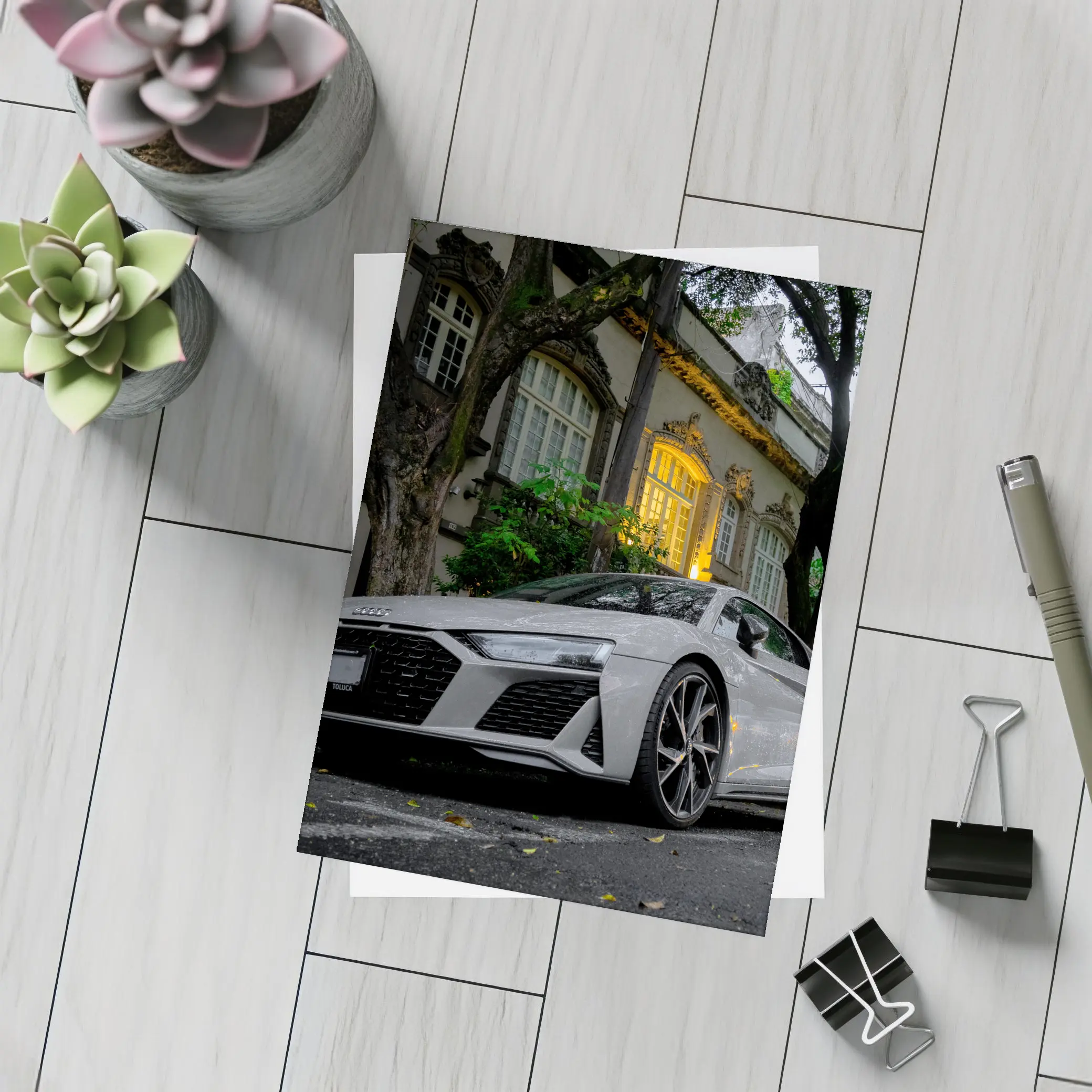Audi R8 Parked Outside Elegant Mansion – Postcards