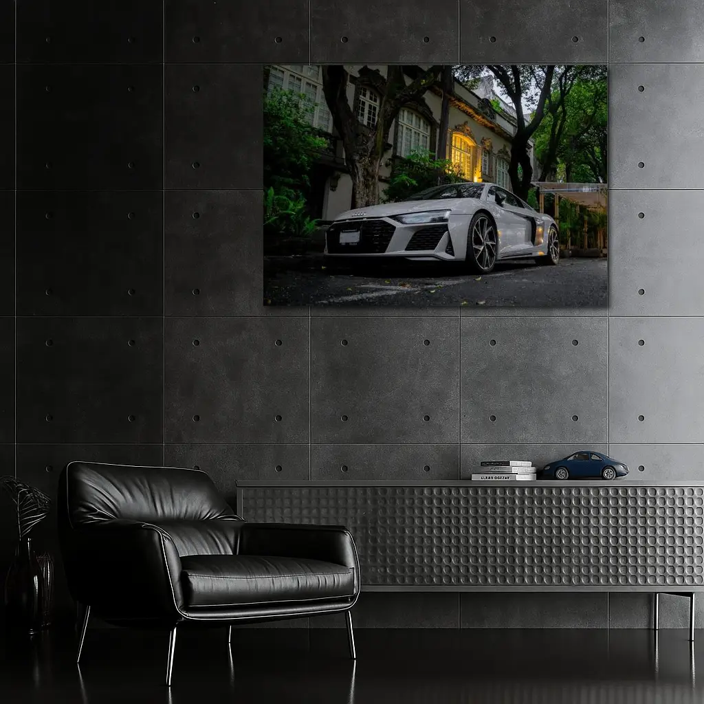 Audi R8 Parked Outside Elegant Mansion – Wall Art