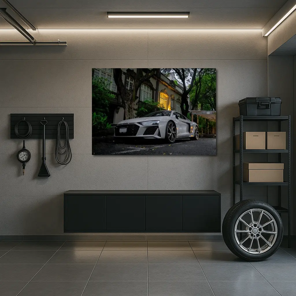Audi R8 Parked Outside Elegant Mansion – Wall Art
