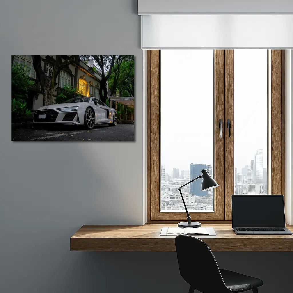 Audi R8 Parked Outside Elegant Mansion – Wall Art