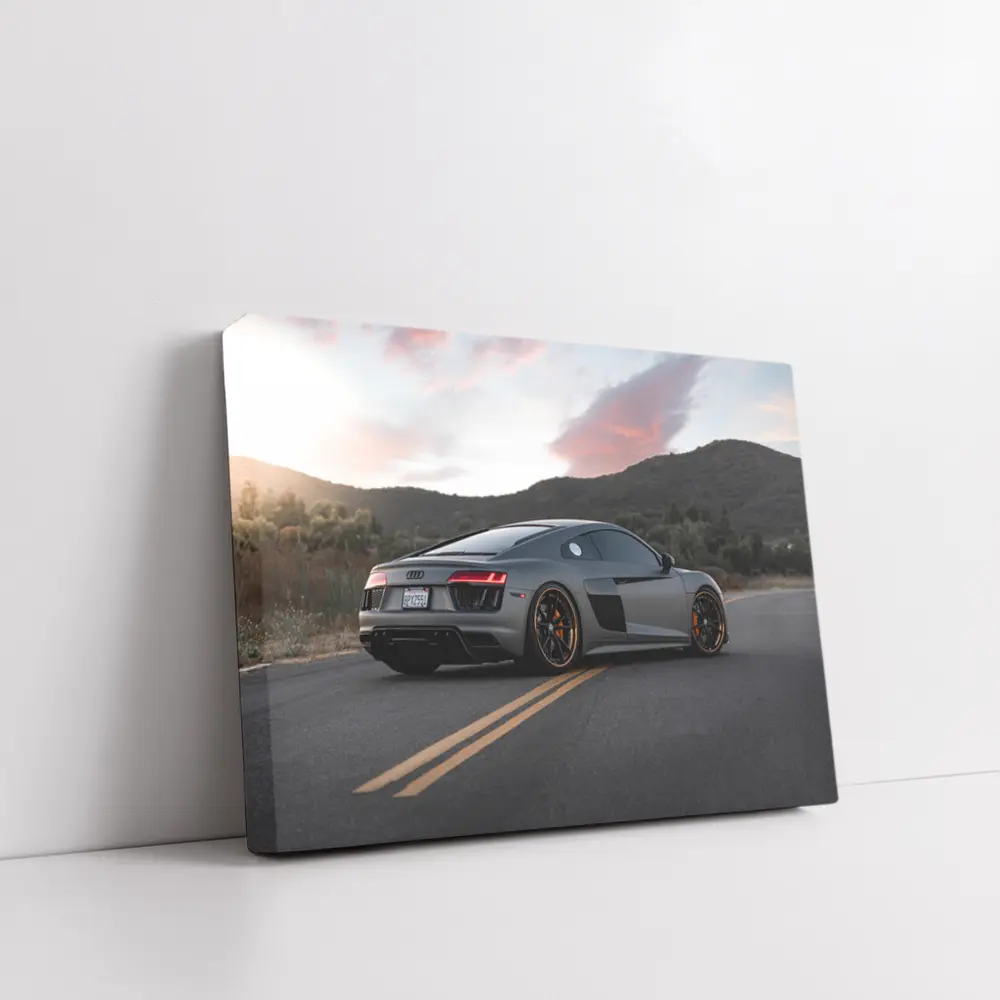 Audi R8 Gray Supercar Mountain Sunset Road – Wall Art