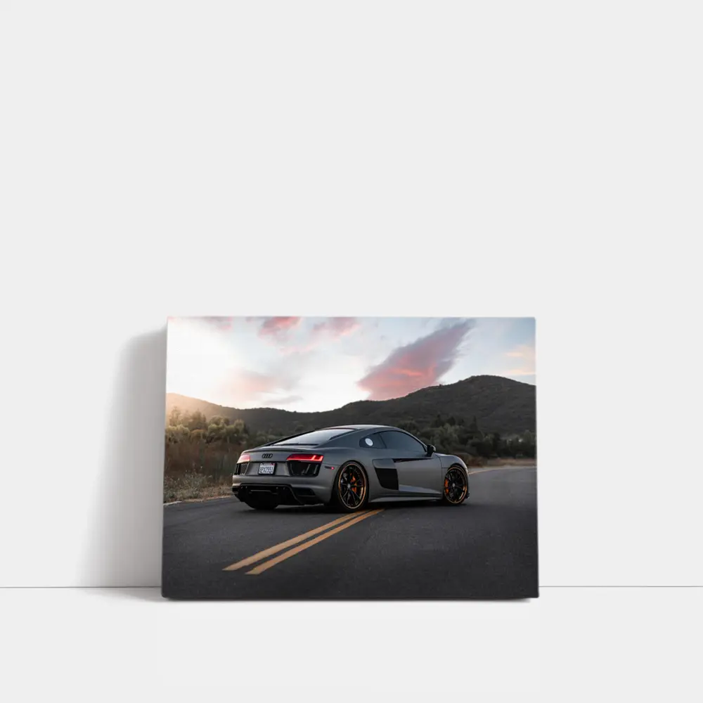 Audi R8 Gray Supercar Mountain Sunset Road – Wall Art