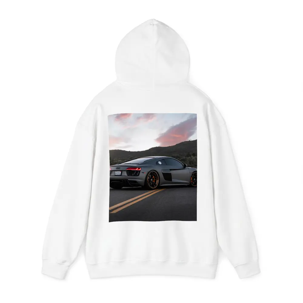 Audi R8 Gray Supercar Mountain Sunset Road – Hoodies