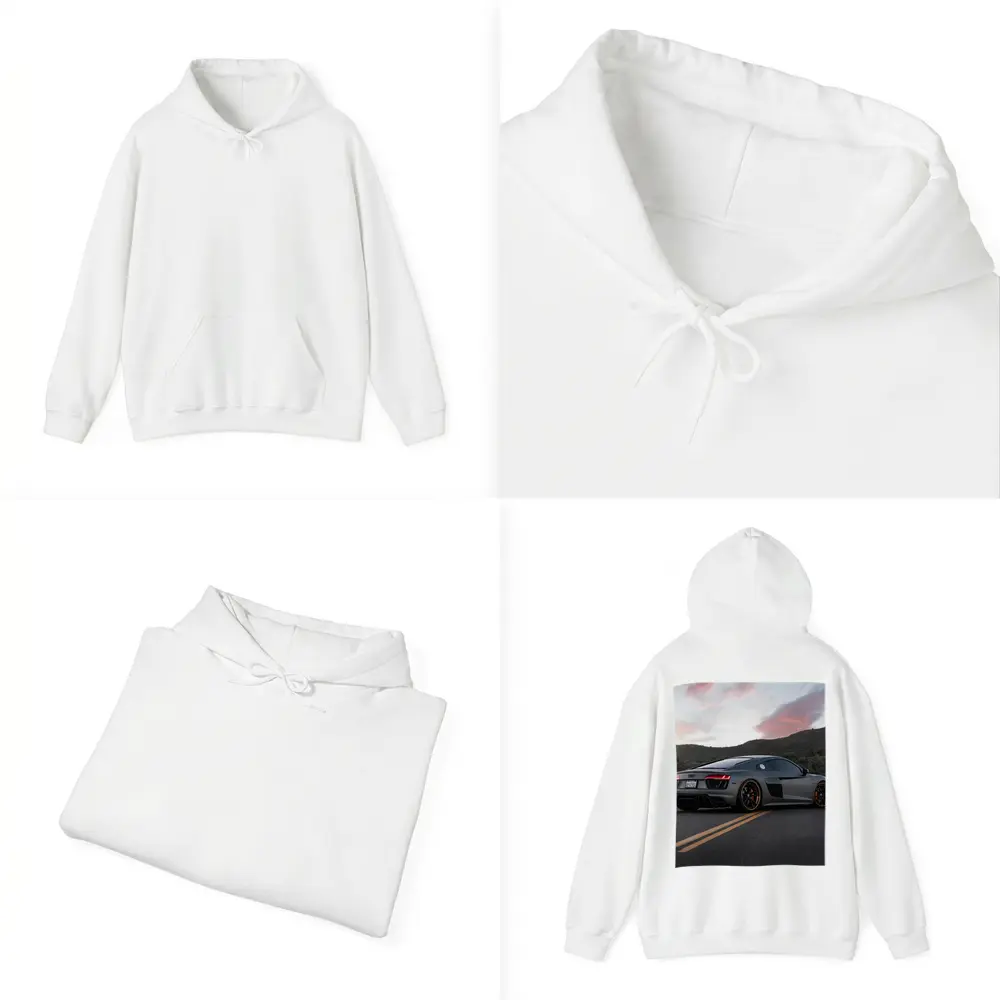 Audi R8 Gray Supercar Mountain Sunset Road – Hoodies