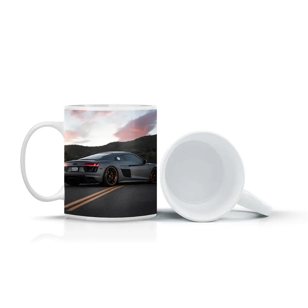 Audi R8 Gray Supercar Mountain Sunset Road – Mugs