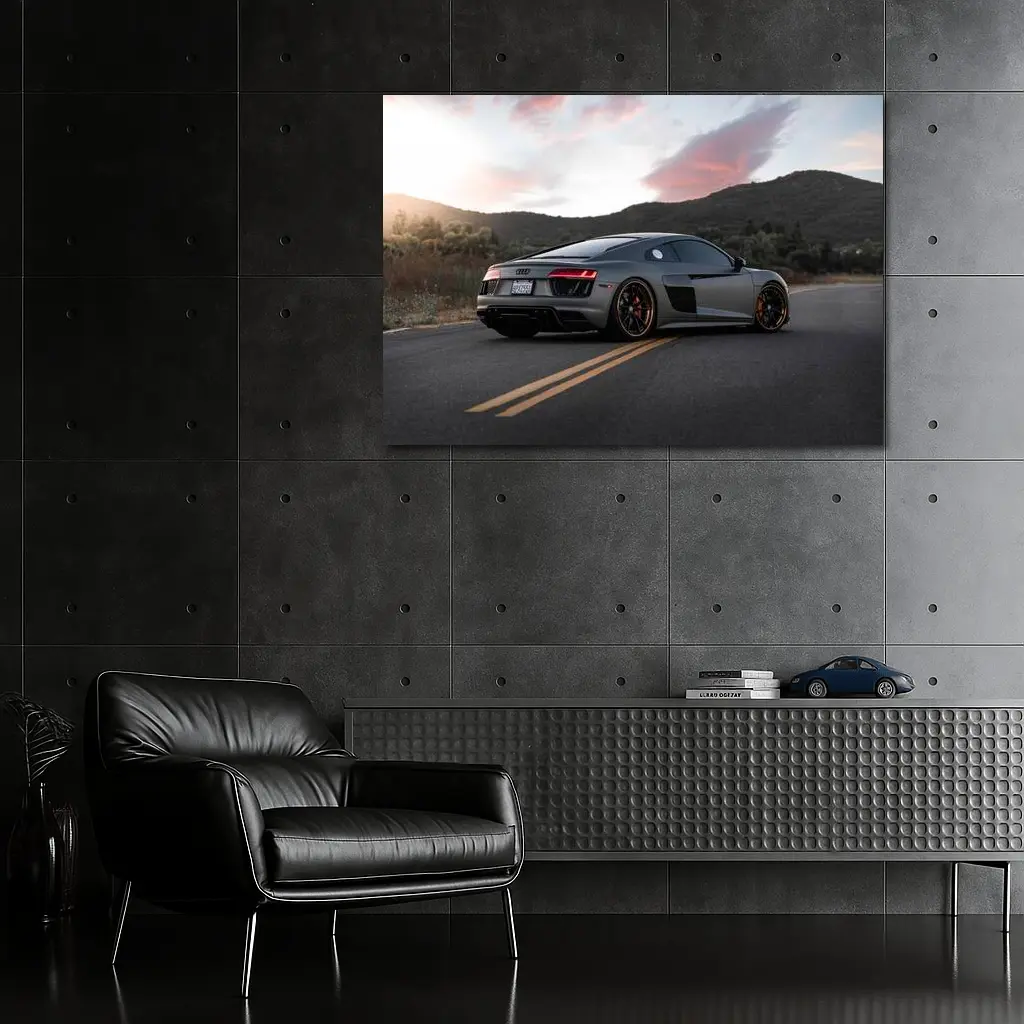 Audi R8 Gray Supercar Mountain Sunset Road – Wall Art
