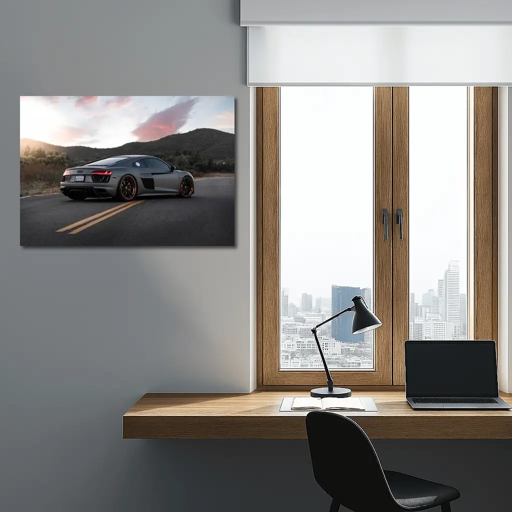 Audi R8 Gray Supercar Mountain Sunset Road – Wall Art
