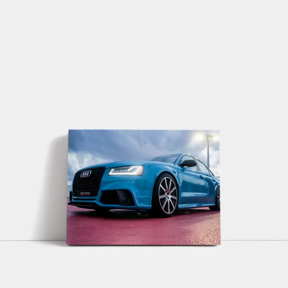 Audi RS Blue Sedan Dramatic Sky Background – Wall Art