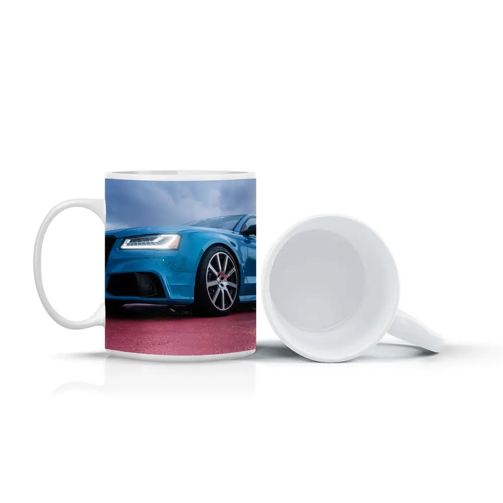 Audi RS Blue Sedan Dramatic Sky Background – Mugs
