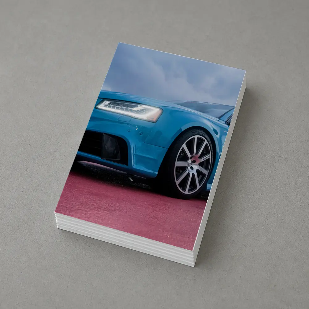 Audi RS Blue Sedan Dramatic Sky Background – Postcards