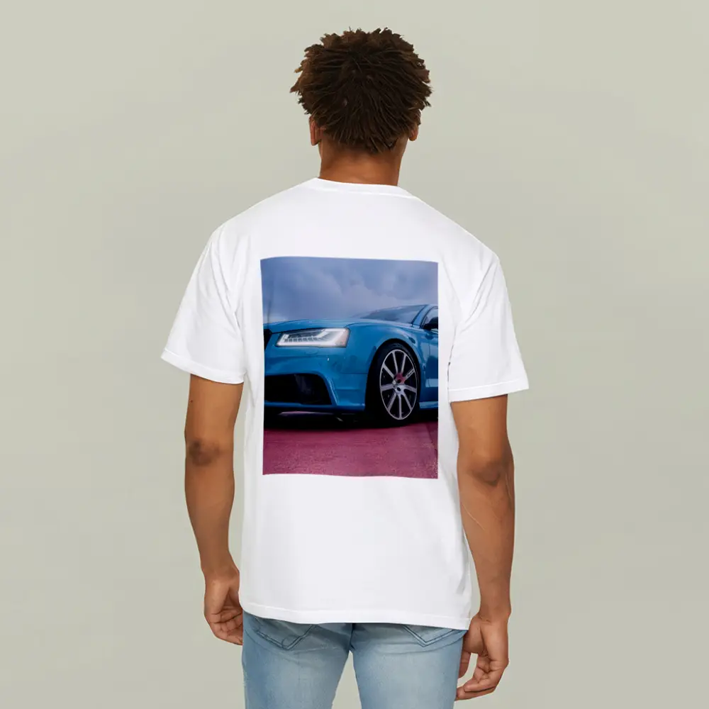 Audi RS Blue Sedan Dramatic Sky Background – T-Shirts