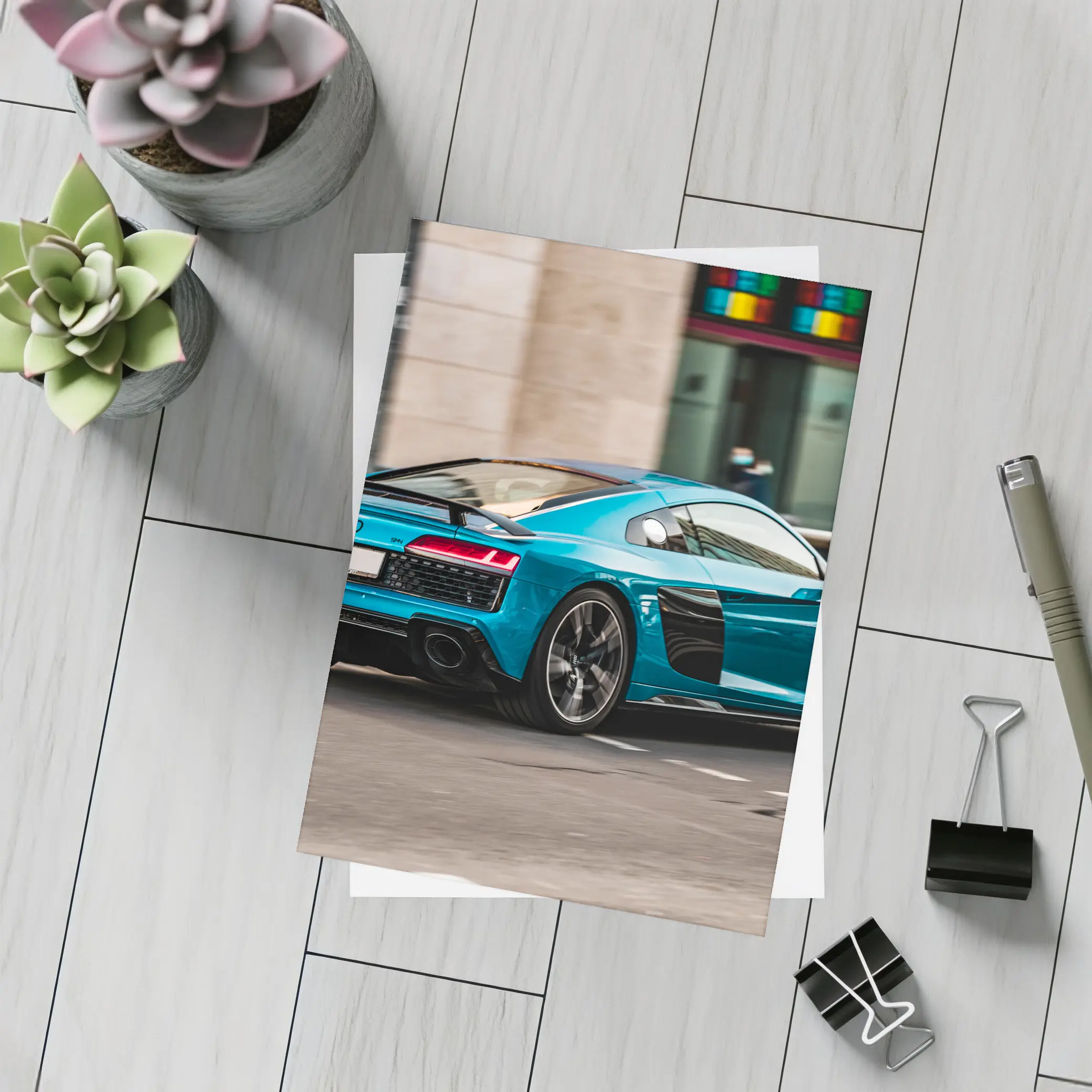 Audi R8 Blue Supercar City Street – Postcards