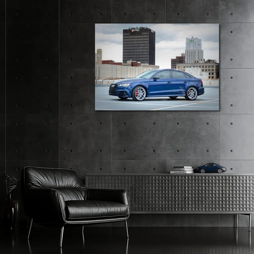 Audi A3 Sedan Blue City Rooftop – Wall Art