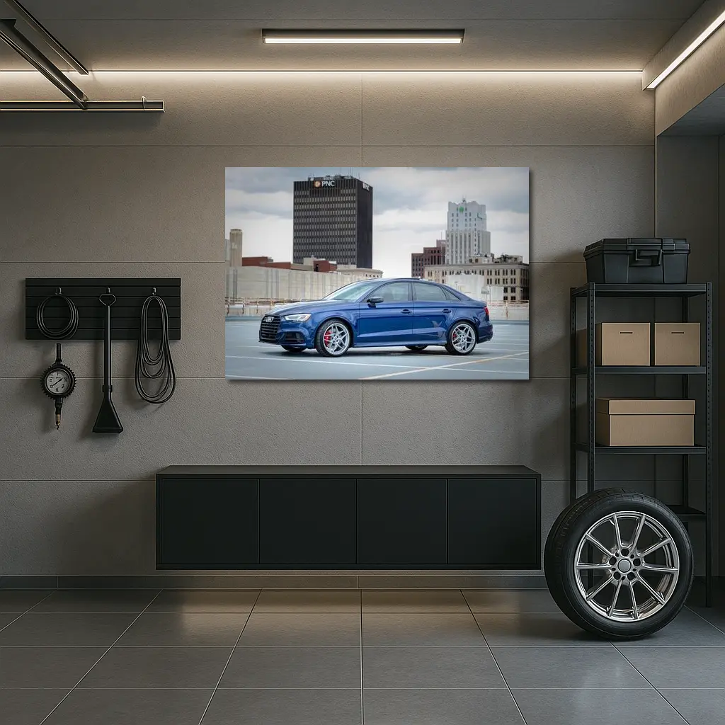 Audi A3 Sedan Blue City Rooftop – Wall Art