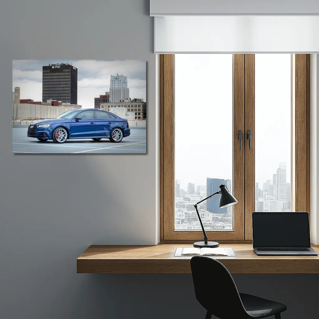 Audi A3 Sedan Blue City Rooftop – Wall Art