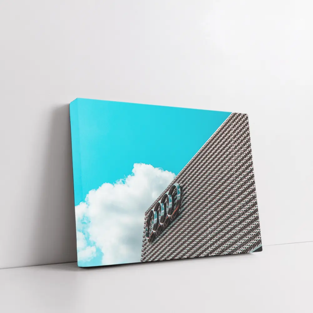 Audi Logo on Building Against Blue Sky – Wall Art