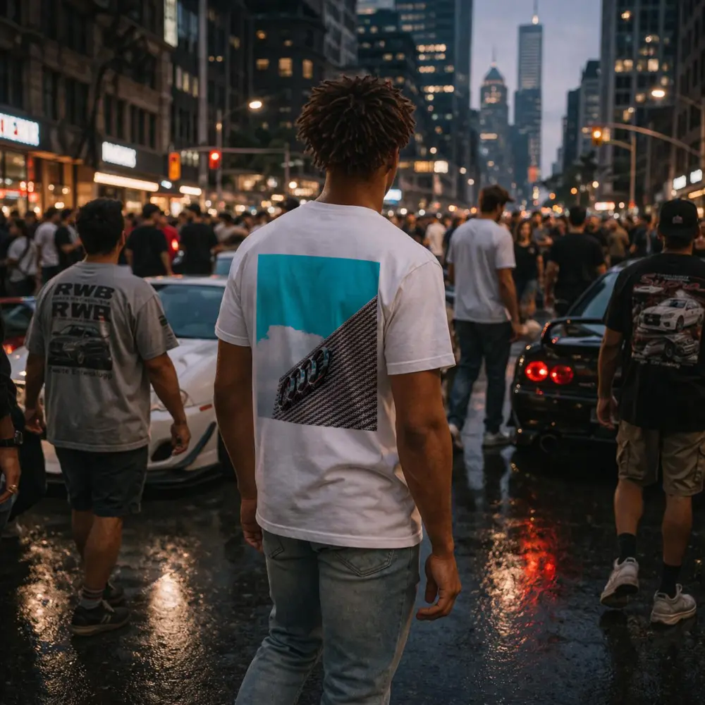 Audi Logo on Building Against Blue Sky – T-Shirts