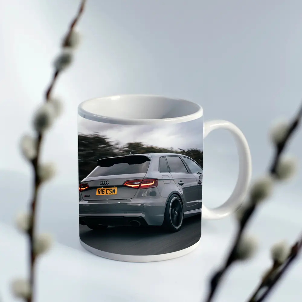 Audi RS3 Sportback Gray Road Motion Shot – Mugs