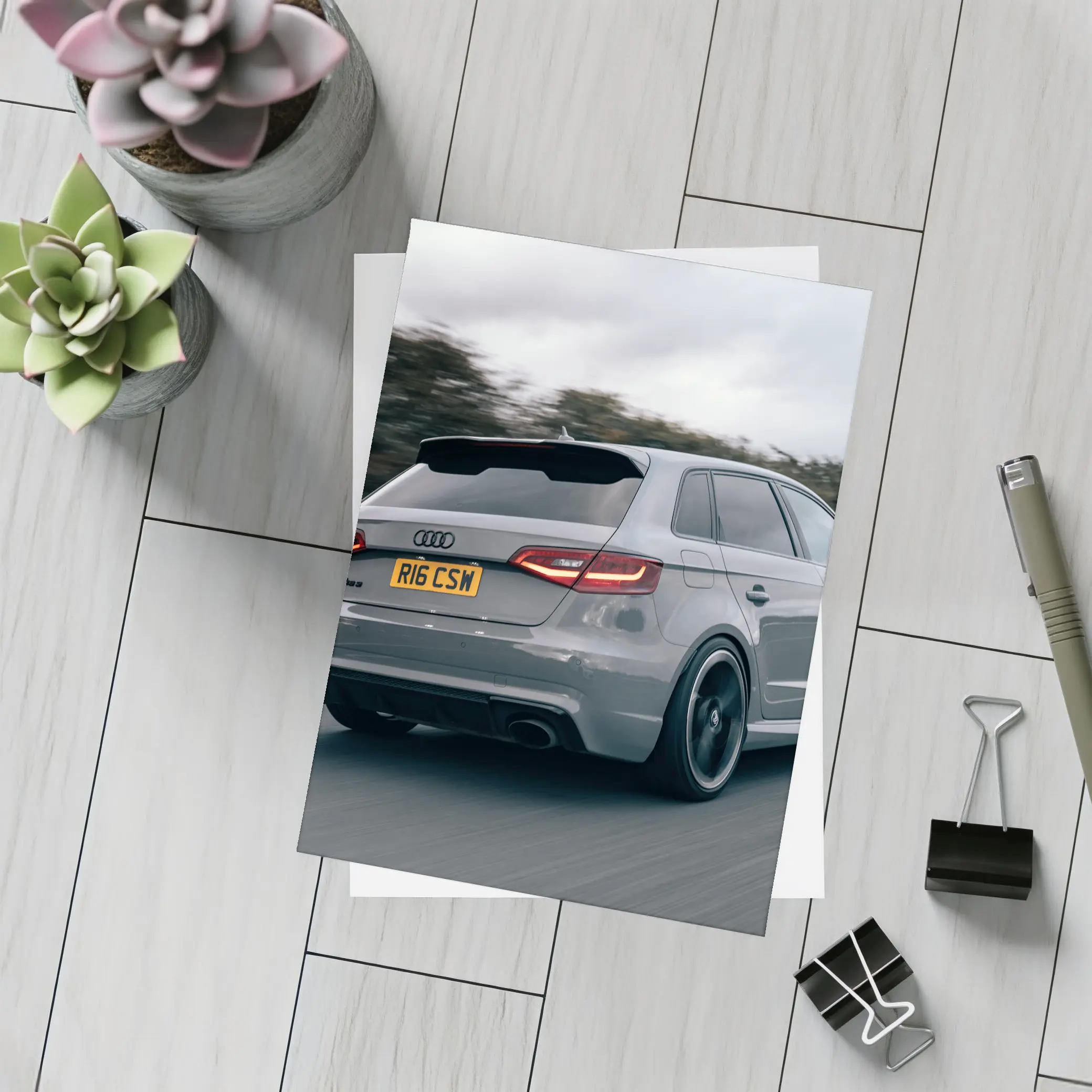 Audi RS3 Sportback Gray Road Motion Shot – Postcards