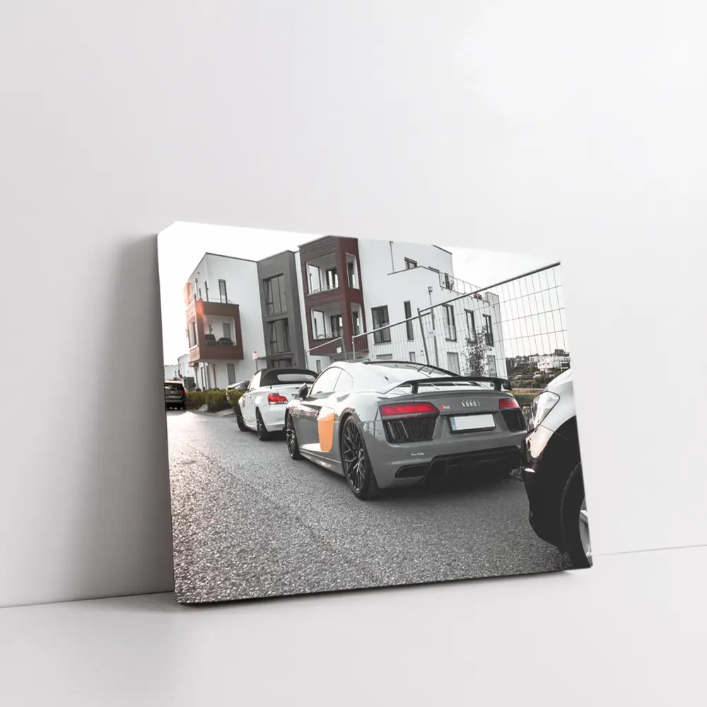 Audi R8 Gray Supercar Parked Urban Setting – Wall Art