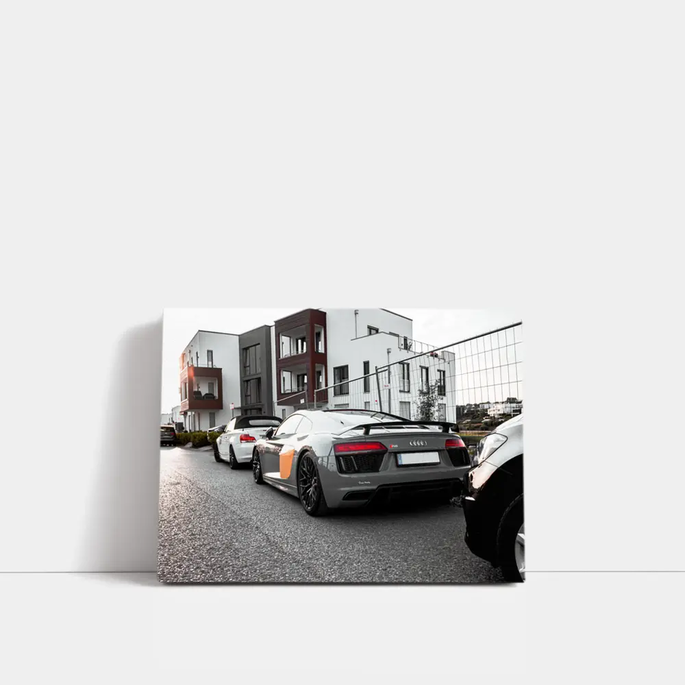Audi R8 Gray Supercar Parked Urban Setting – Wall Art